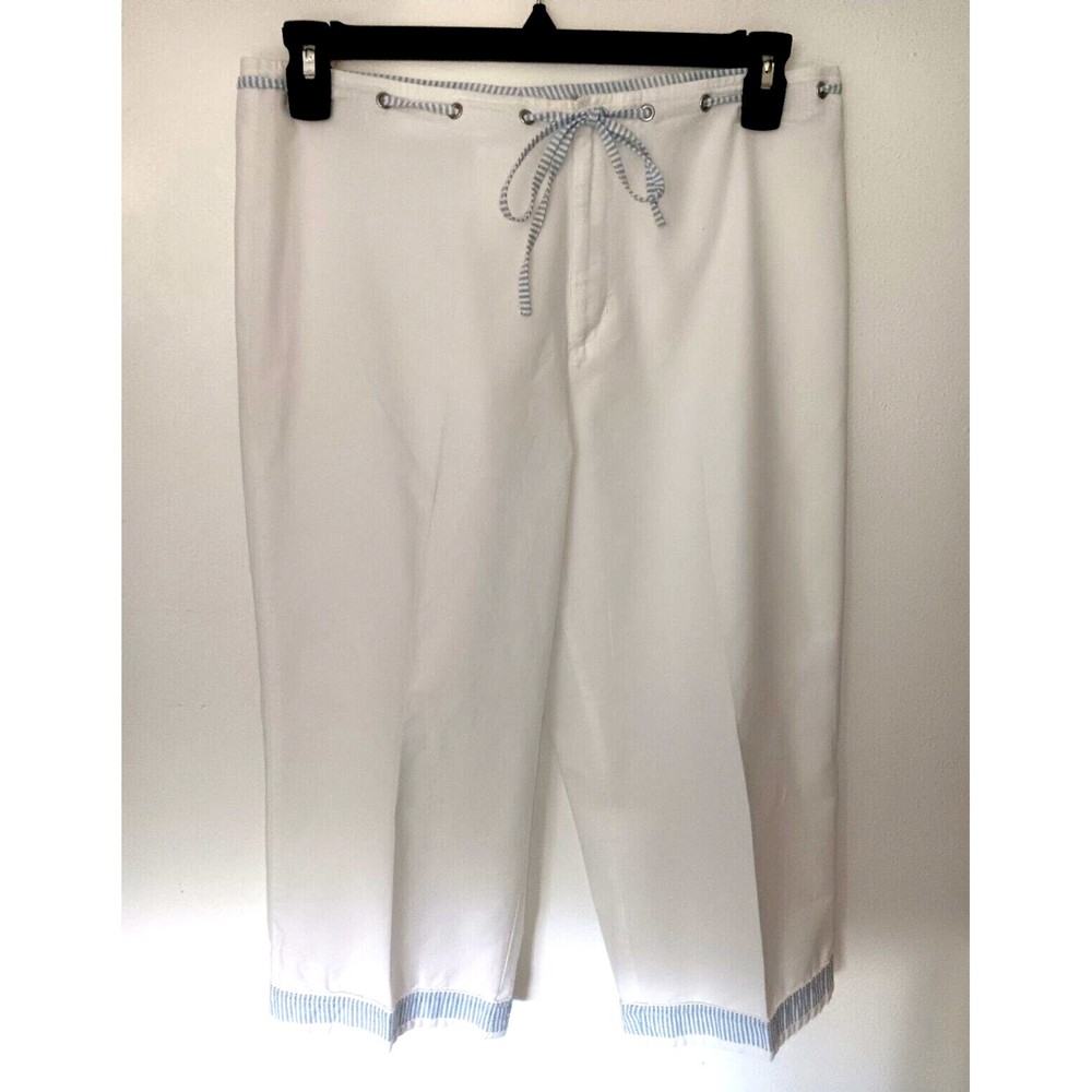 Tommy Hilfiger Swim White 100% Cotton Capri Comfort Wear Cuffed Pants Size M